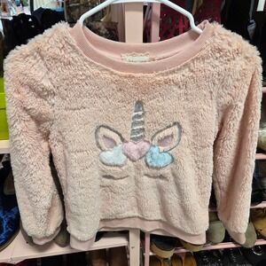 Btween Kids Girls Pink Fuzzy Unicorn Long Sleeve Pullover Sweatshirt Size 10